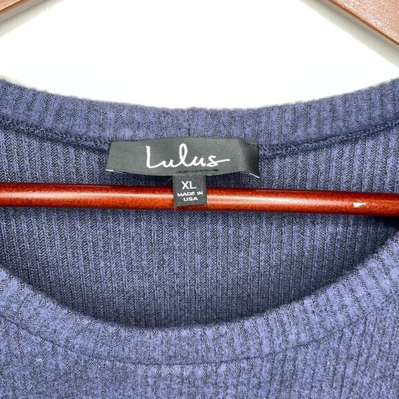 Lulus Fit and Fair Denim Blue Ribbed Knit Long Sleeve Skater Dress XL - Picture 6 of 14